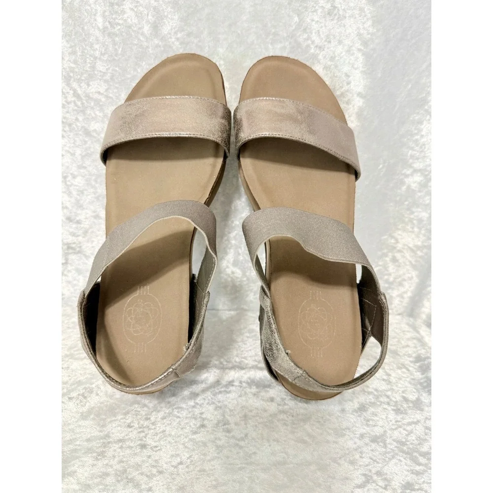 Hokus Pokus Tatum‎ Size-9.5 Metallic Platform Wedge Sandals Elastic Slingback